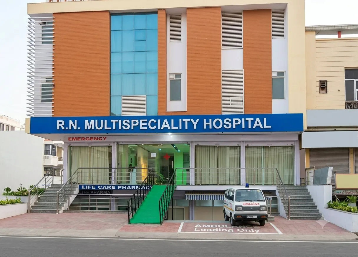 R N Multispeciality Hospital building exterior, Nirman Nagar, Jaipur